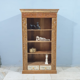 Handmade Indian Furniture Carved Solid Hard Wood Bookshelf with Drawers Brown